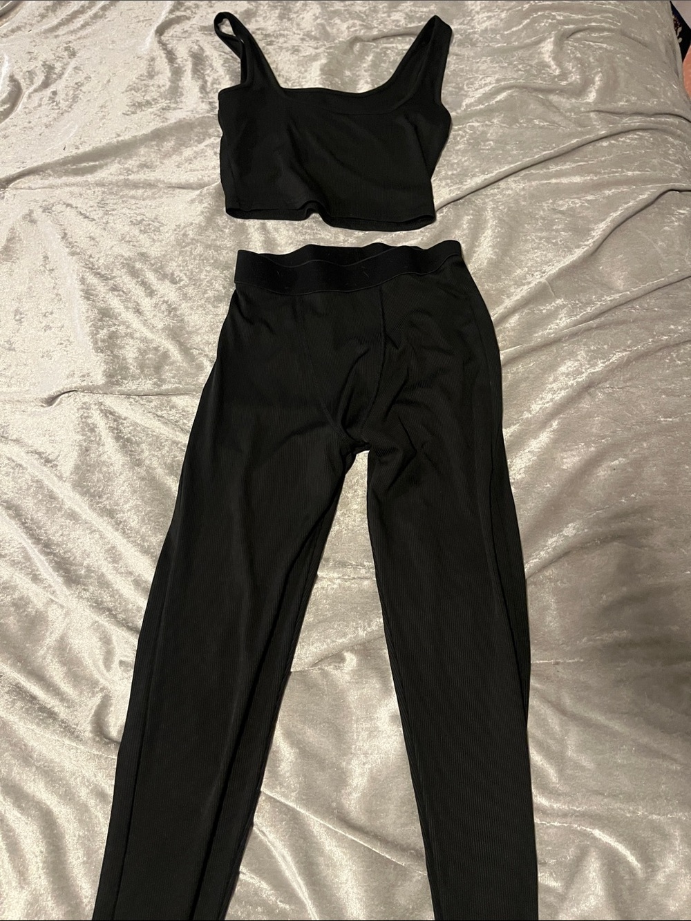 Black Ribbed High-Waist Leggings & Crop Tank Set